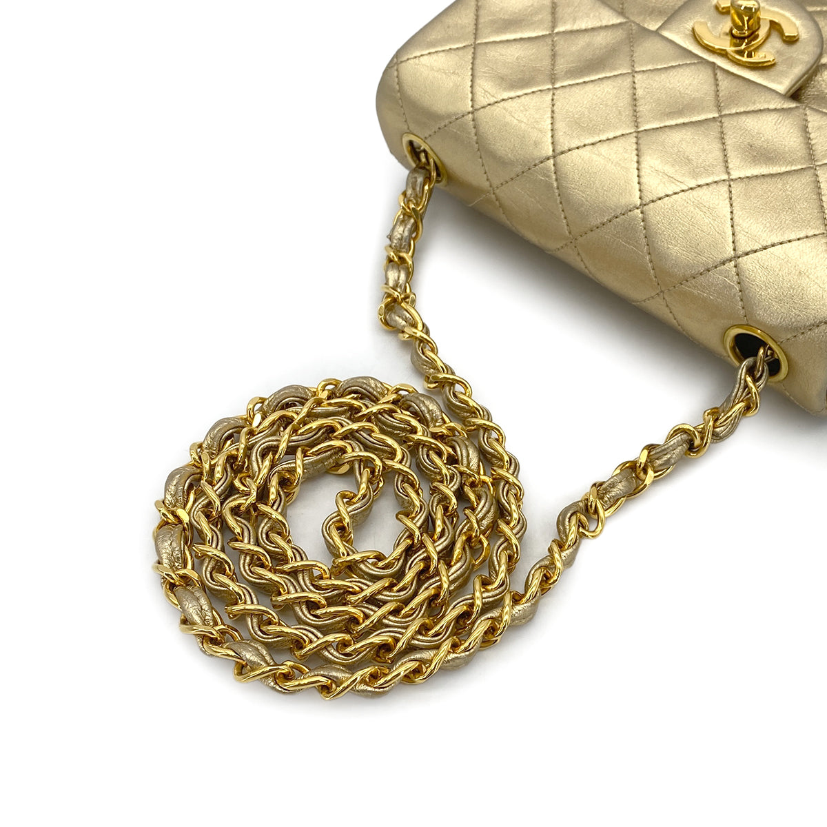 CHANEL VINTAGE MINI SQUARE 17 CHAIN SHOULDER BAG GOLD LAMB SKIN 90301738