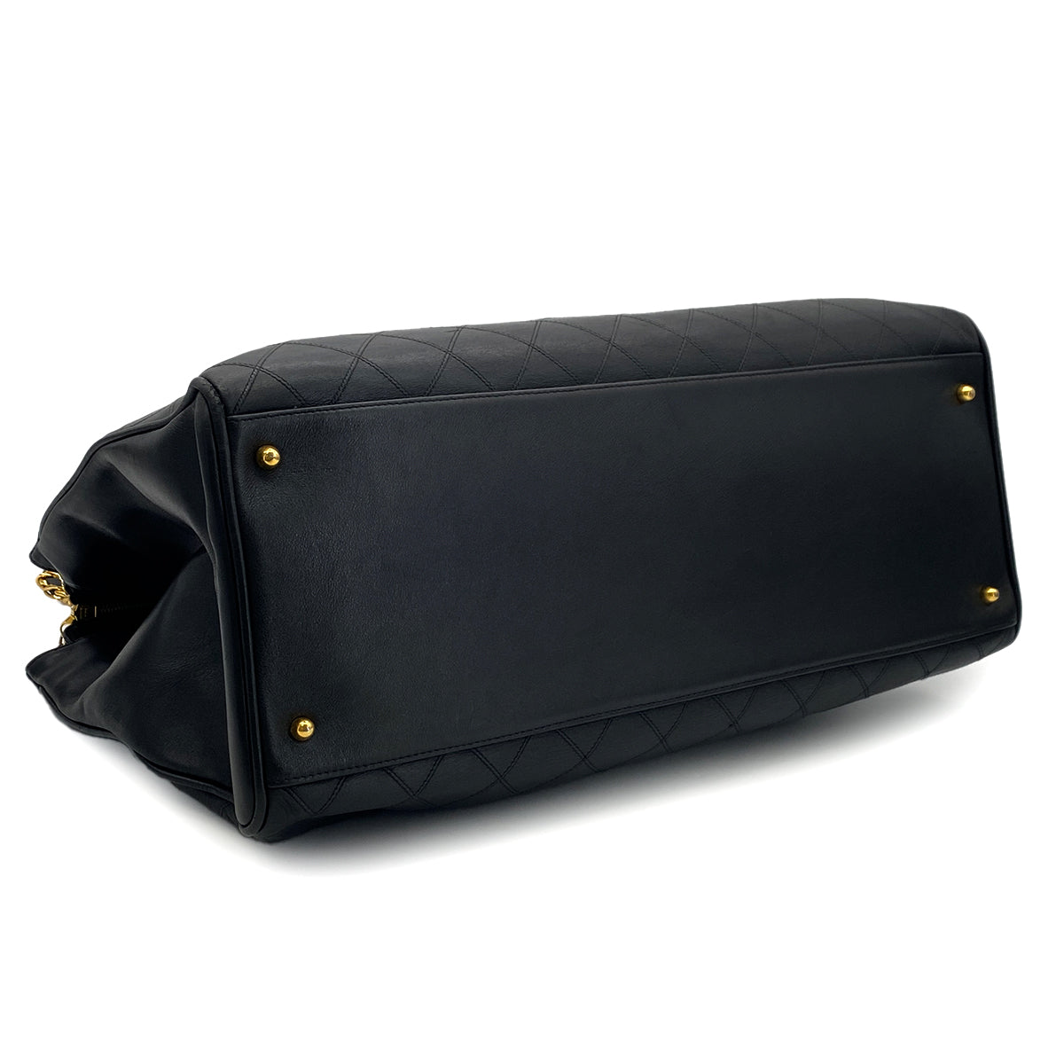 CHANEL VINTAGE SUPER MODEL BICOLORE CHAIN TOTE BAG BLACK LEATHER 90301740