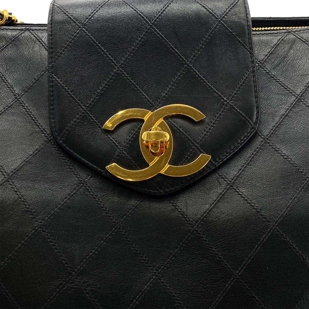 CHANEL VINTAGE SUPER MODEL BICOLORE CHAIN TOTE BAG BLACK LEATHER 90301740