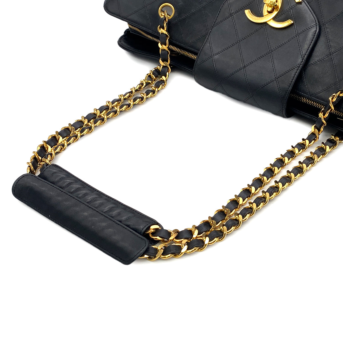 CHANEL VINTAGE SUPER MODEL BICOLORE CHAIN TOTE BAG BLACK LEATHER 90301740