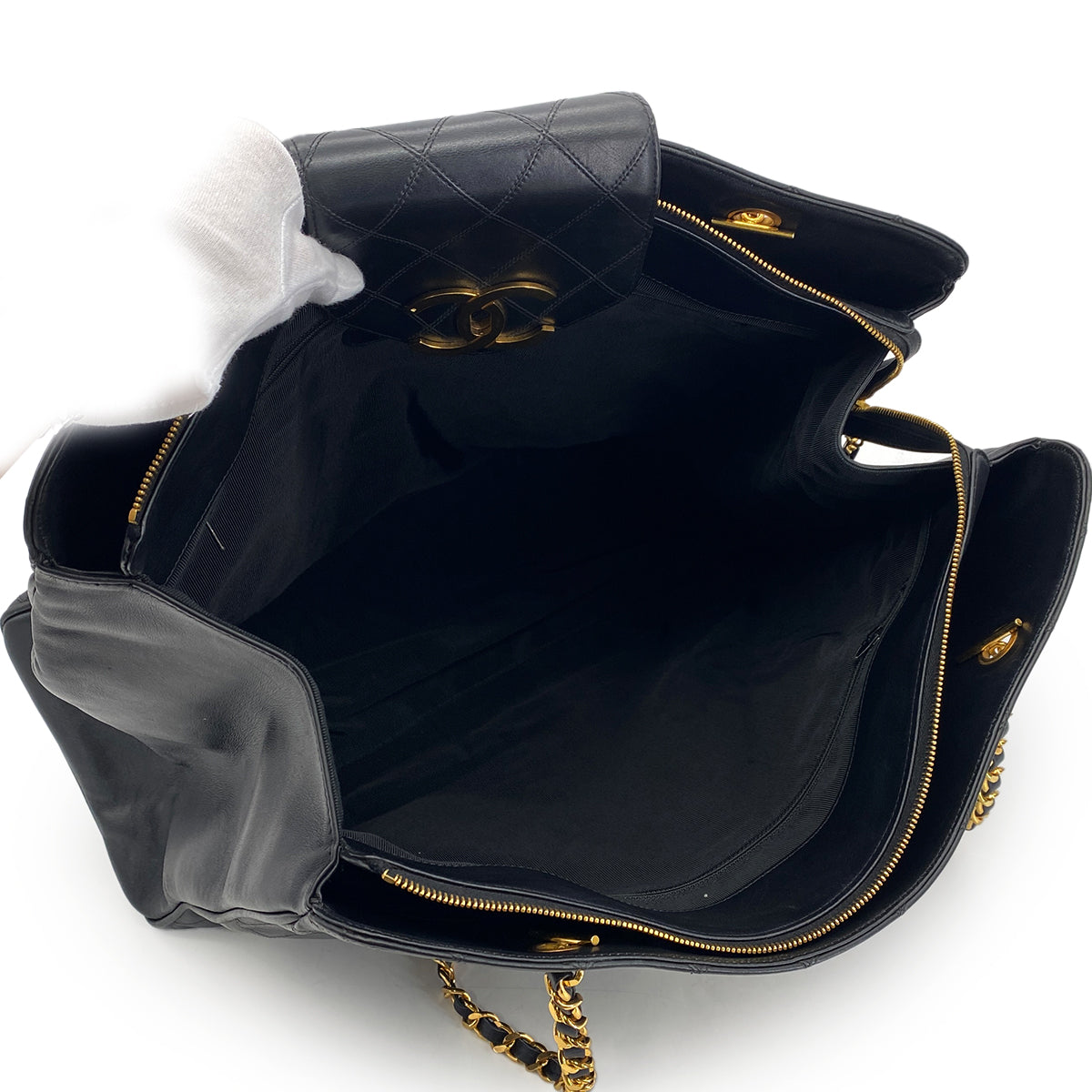 CHANEL VINTAGE SUPER MODEL BICOLORE CHAIN TOTE BAG BLACK LEATHER 90301740