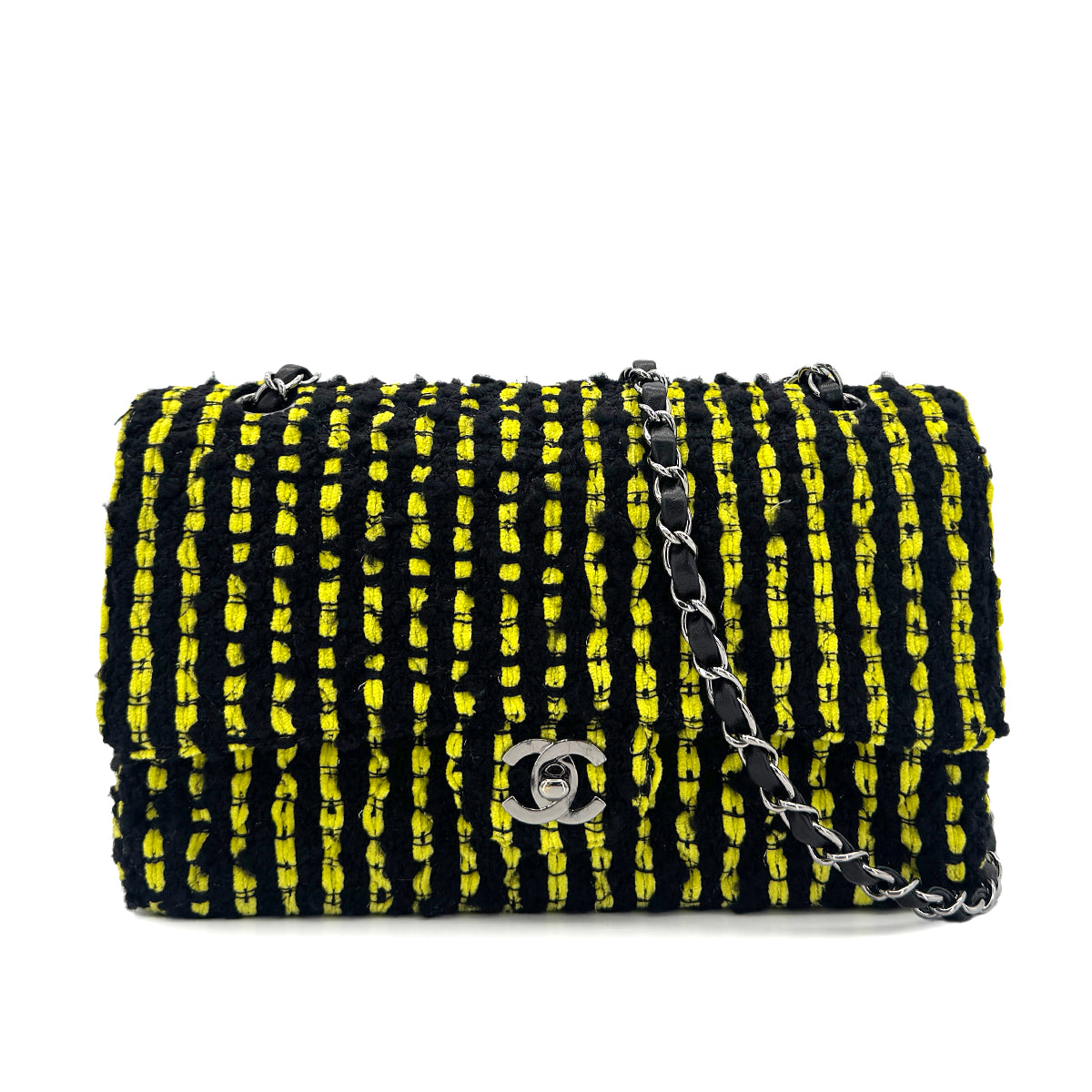 CHANEL MATELASSE CHAIN SHOULDER BAG BLACK YELLOW TWEED 90301743