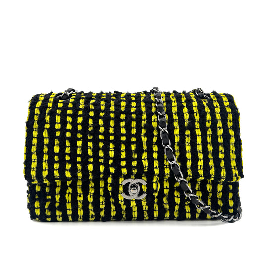 CHANEL MATELASSE CHAIN SHOULDER BAG BLACK YELLOW TWEED 90301743