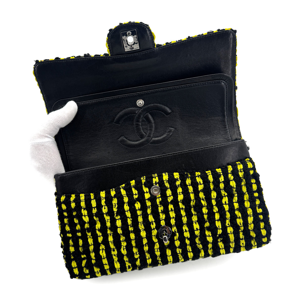 CHANEL MATELASSE CHAIN SHOULDER BAG BLACK YELLOW TWEED 90301743