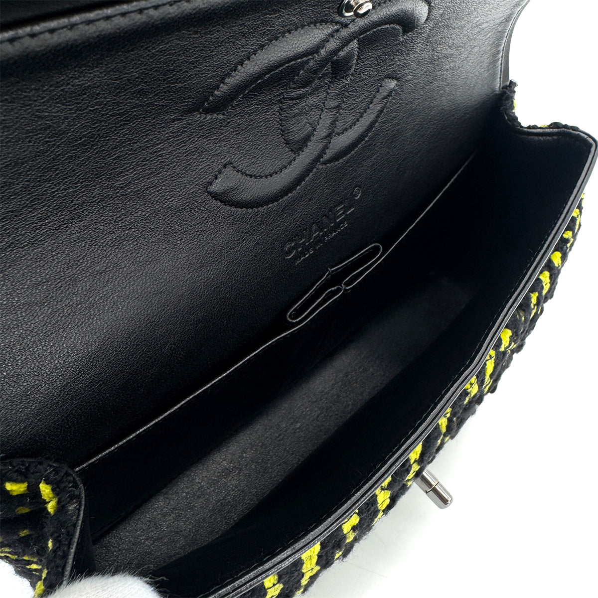 CHANEL MATELASSE CHAIN SHOULDER BAG BLACK YELLOW TWEED 90301743