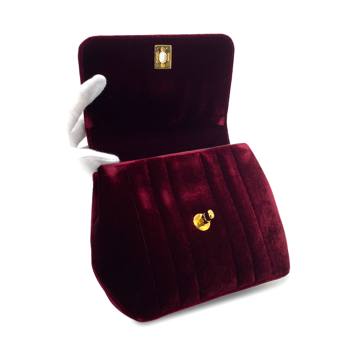 CHANEL VINTAGE MADEMOISELLE HAND BAG BORDEAUX VELOR 90301744