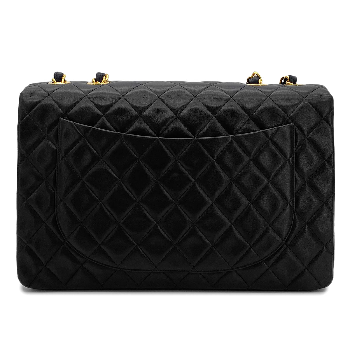 CHANEL VINTAGE MAXI MATELASSE 34 CHAIN SHOULDER BAG BLACK LAMB SKIN 90301745