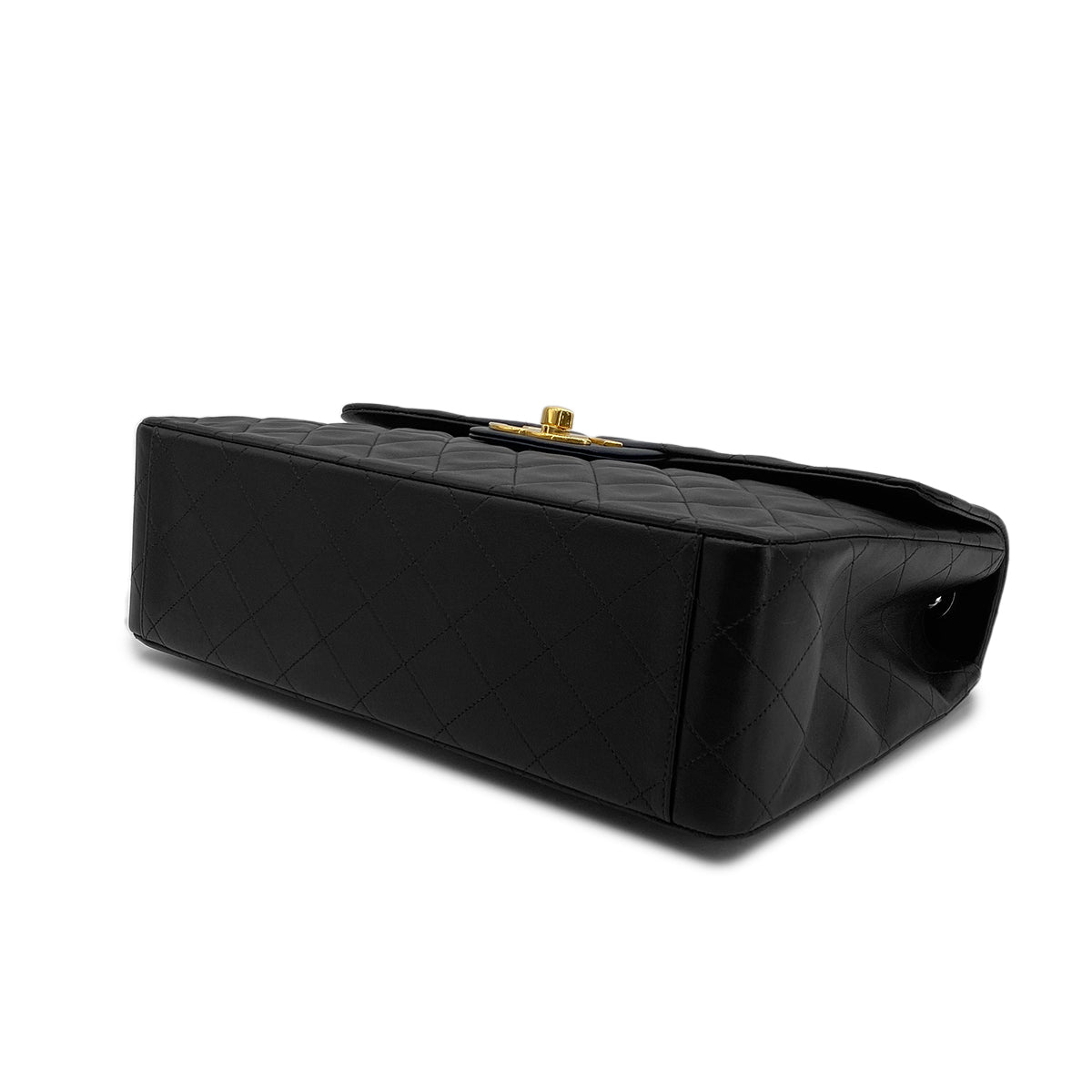 CHANEL VINTAGE MAXI MATELASSE 34 CHAIN SHOULDER BAG BLACK LAMB SKIN 90301745