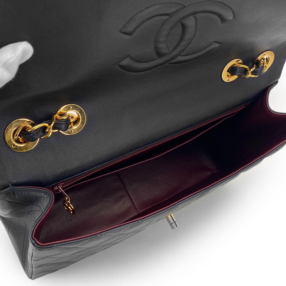 CHANEL VINTAGE MAXI MATELASSE 34 CHAIN SHOULDER BAG BLACK LAMB SKIN 90301745