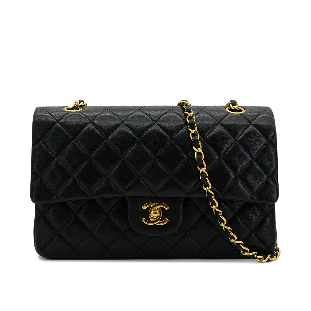 CHANEL VINTAGE CLASSIC FLAP MEDIUM CHAIN SHOULDER BAG BLACK LAMB SKIN 90301747