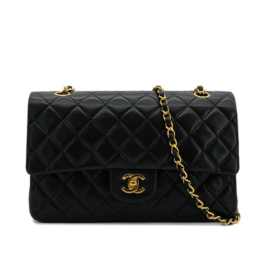 CHANEL VINTAGE CLASSIC FLAP MEDIUM CHAIN SHOULDER BAG BLACK LAMB SKIN 90301747