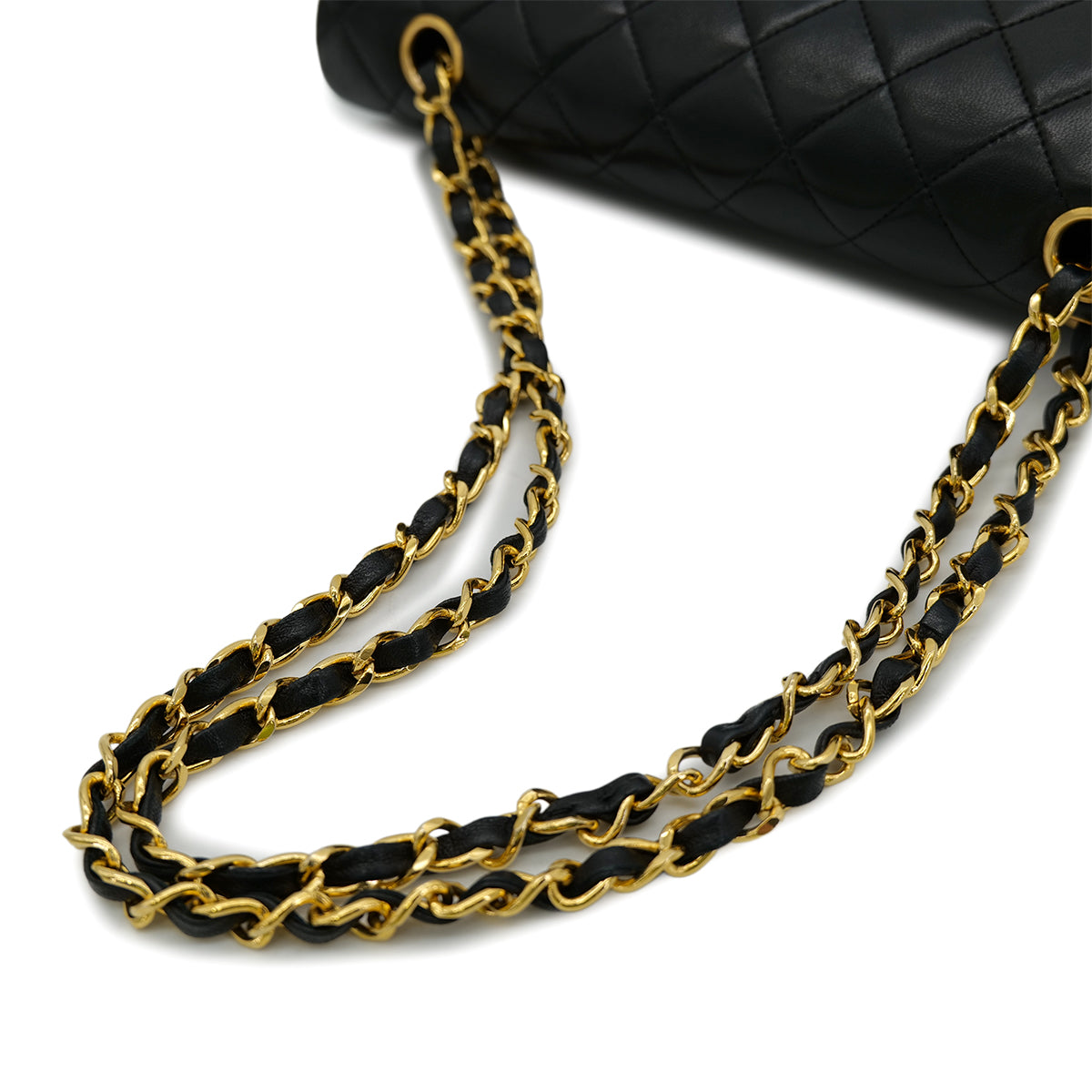 CHANEL VINTAGE CLASSIC FLAP MEDIUM CHAIN SHOULDER BAG BLACK LAMB SKIN 90301747