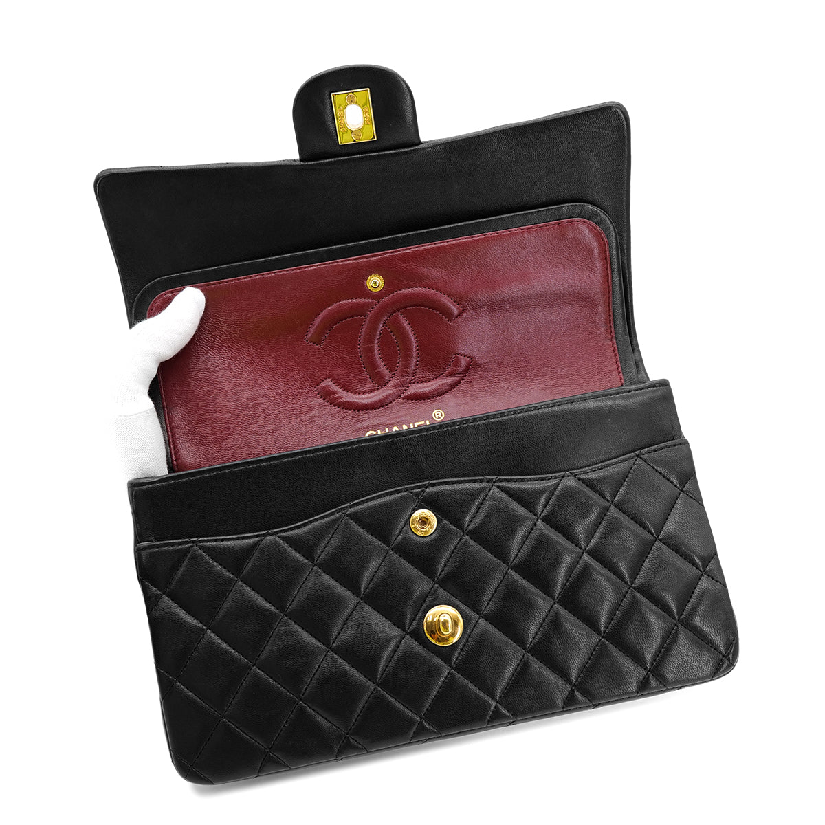 CHANEL VINTAGE CLASSIC FLAP MEDIUM CHAIN SHOULDER BAG BLACK LAMB SKIN 90301747