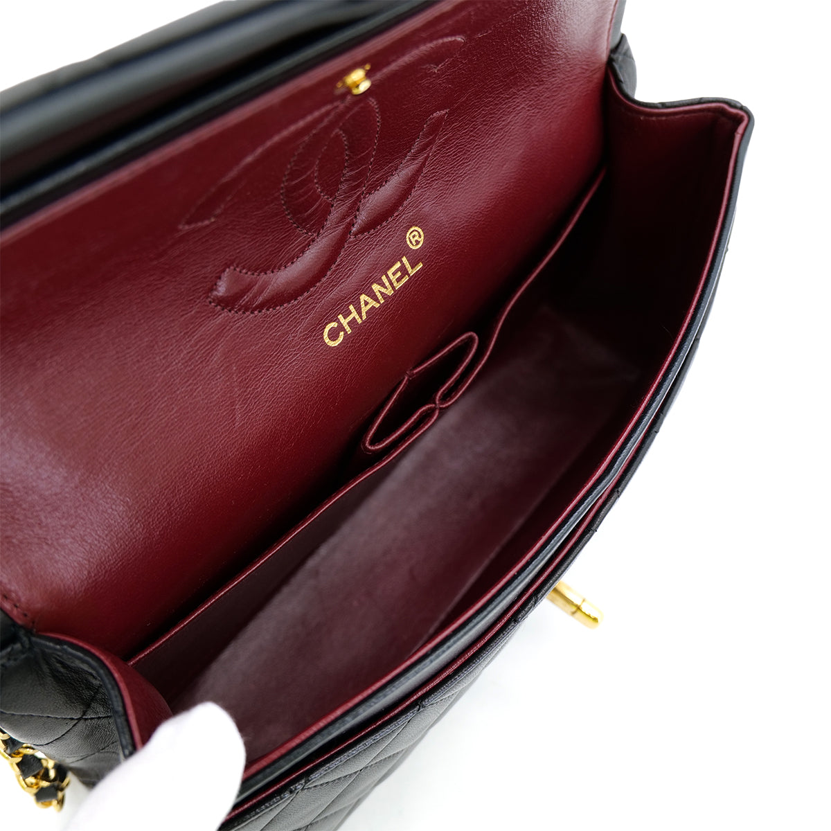 CHANEL VINTAGE CLASSIC FLAP MEDIUM CHAIN SHOULDER BAG BLACK LAMB SKIN 90301747