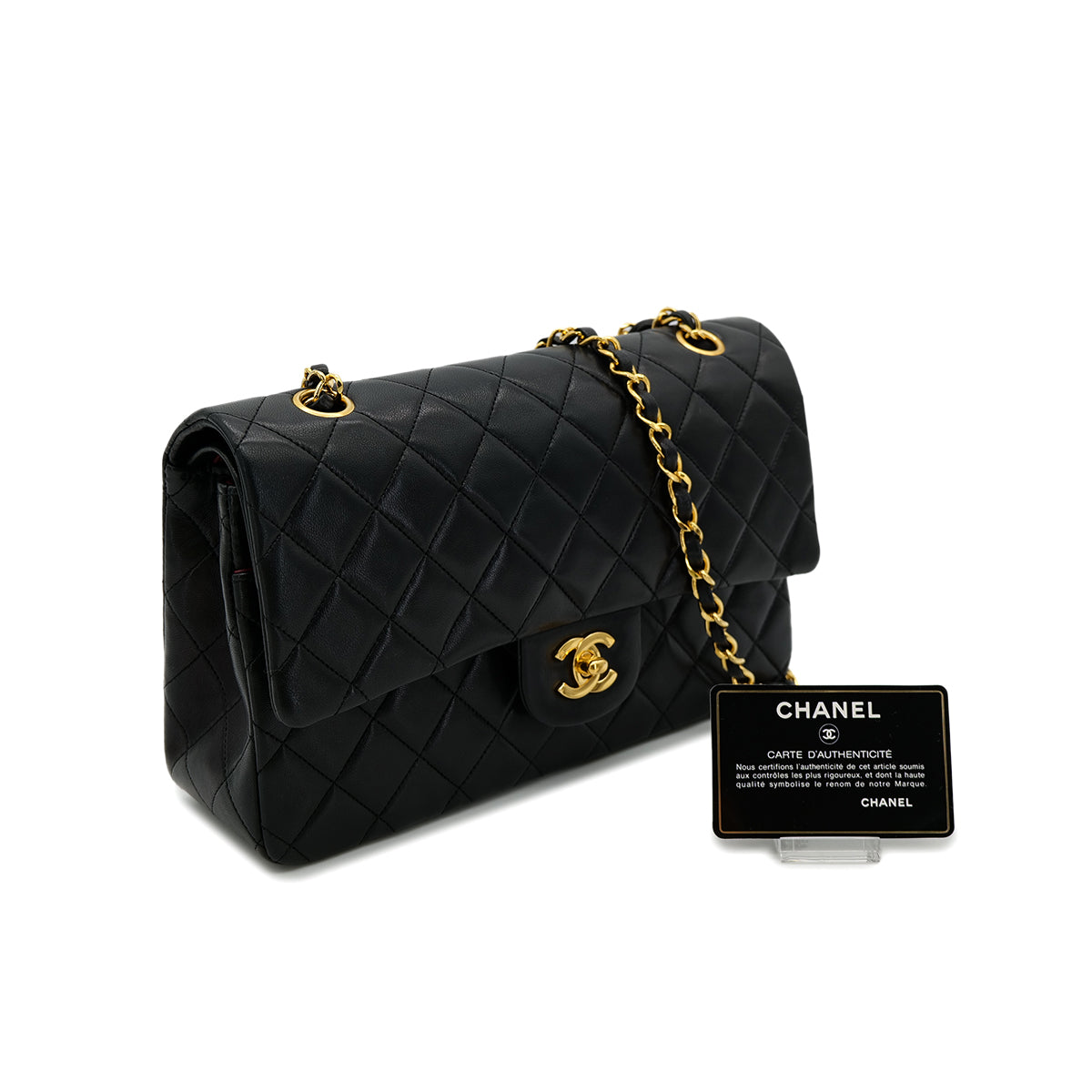 CHANEL VINTAGE CLASSIC FLAP MEDIUM CHAIN SHOULDER BAG BLACK LAMB SKIN 90301747