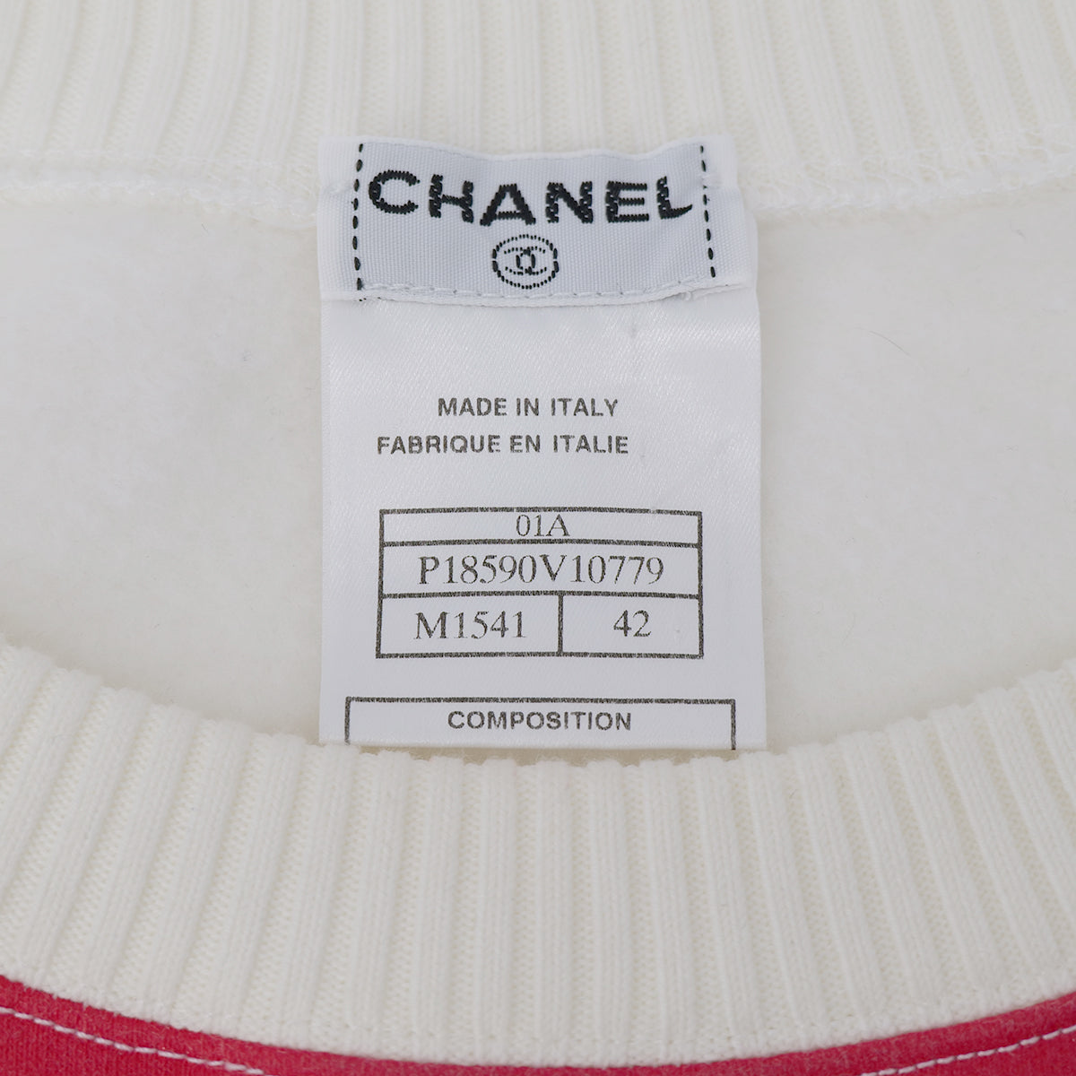 CHANEL MADEMOISELLE LONG SLEEVE SWEATSHIRT WHITE COTTON 42 01A RTW 90301749