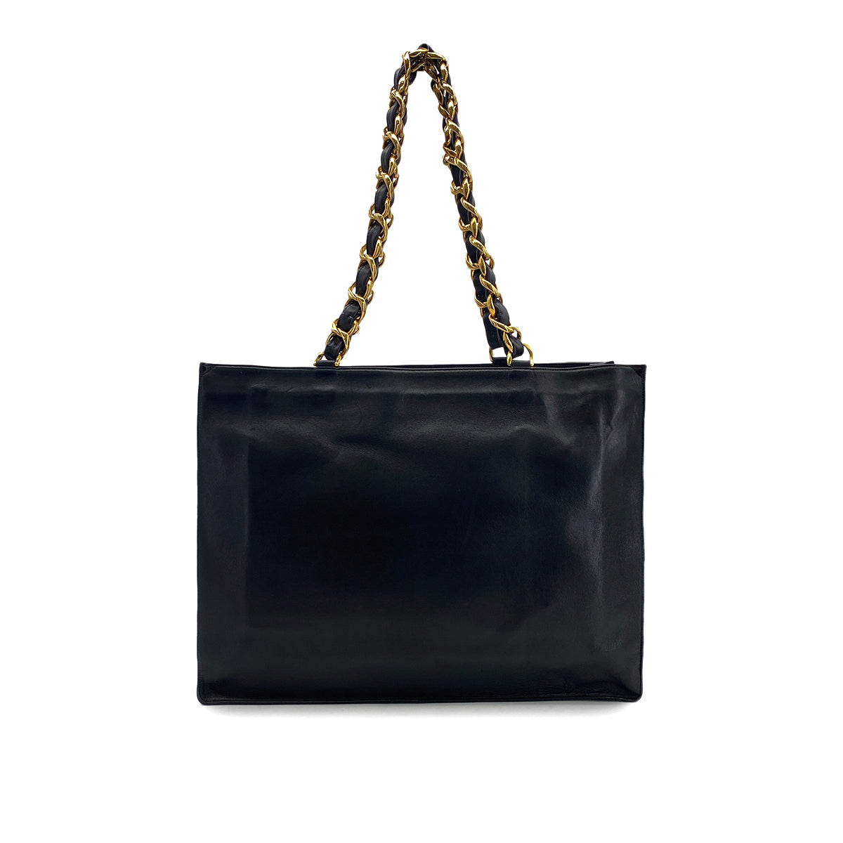 CHANEL VINTAGE BIG COCO CHAIN TOTE BAG BLACK LAMB SKIN 90301751