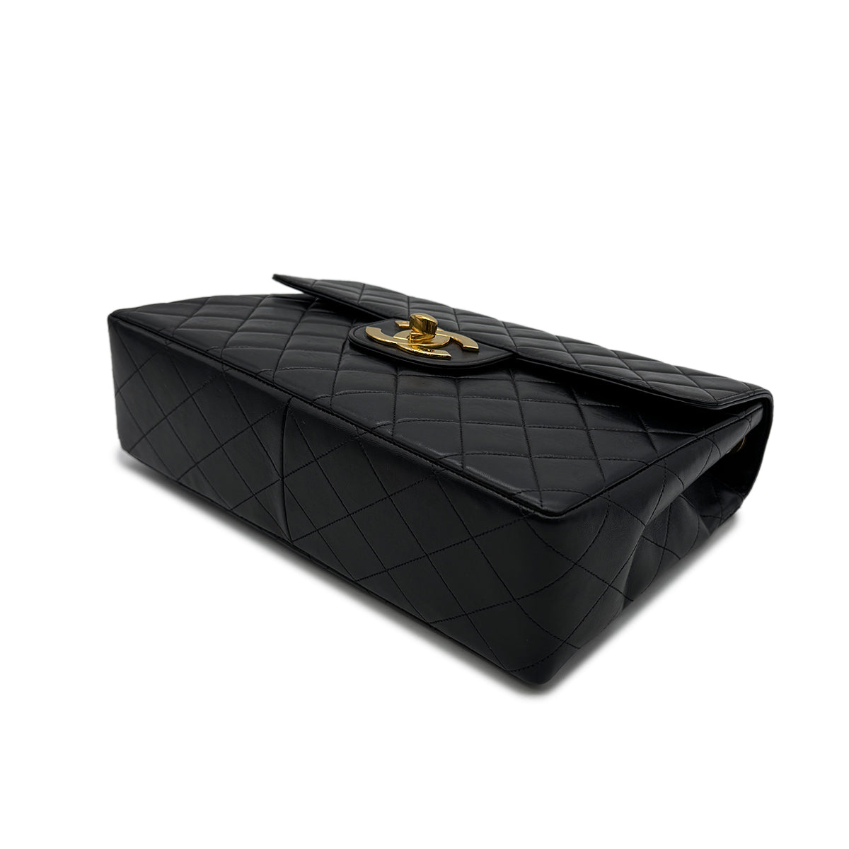 CHANEL VINTAGE JUMBO MATELASSE 30 CHAIN SHOULDER BAG BLACK LAMB SKIN 90302177