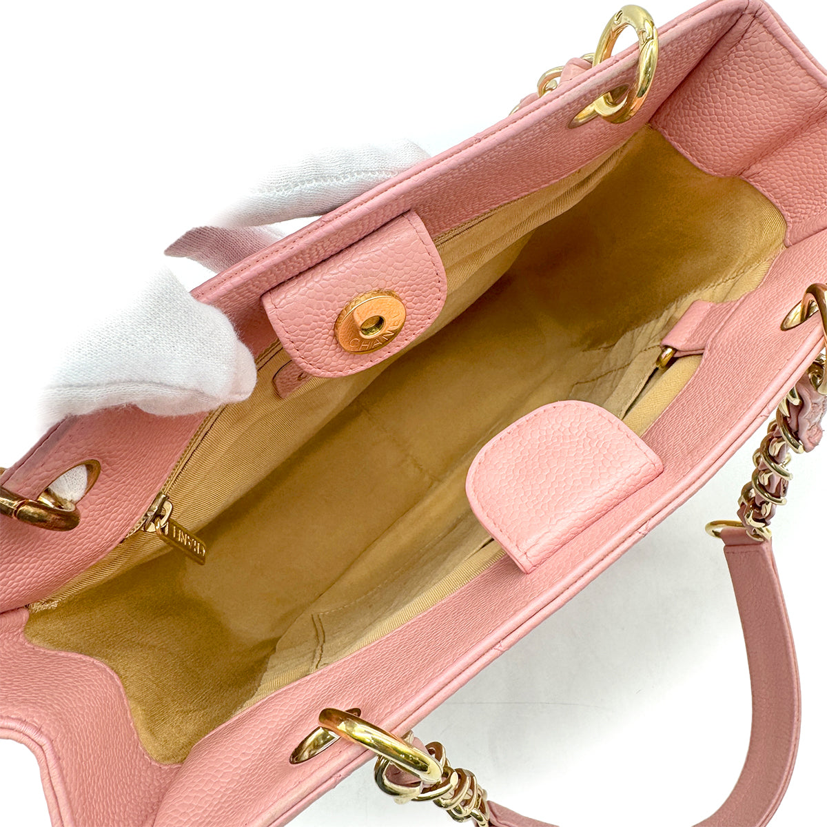 CHANEL VINTAGE PST CHAIN TOTE BAG PINK CAVIAR SKIN 90302179