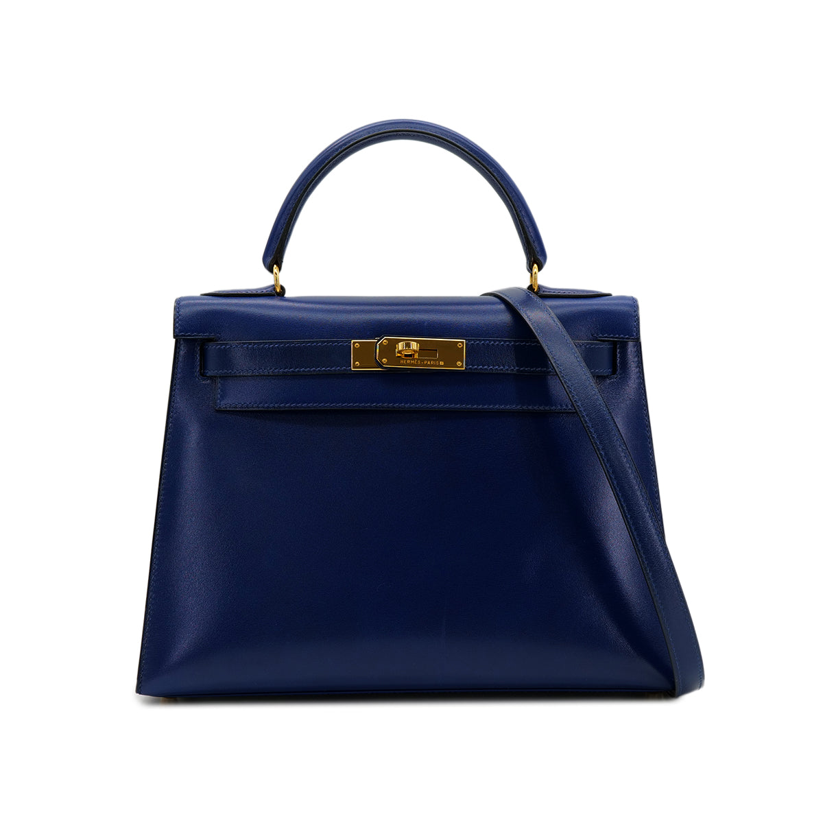 HERMES KELLY 28 SELLIER BLUE ROY BOXCALF HAND SHOULDER BAG 〇Y GHW 90302180