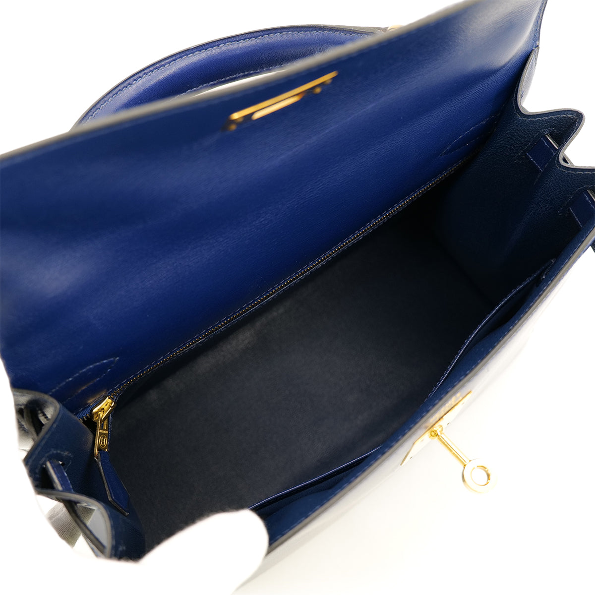 HERMES KELLY 28 SELLIER BLUE ROY BOXCALF HAND SHOULDER BAG 〇Y GHW 90302180