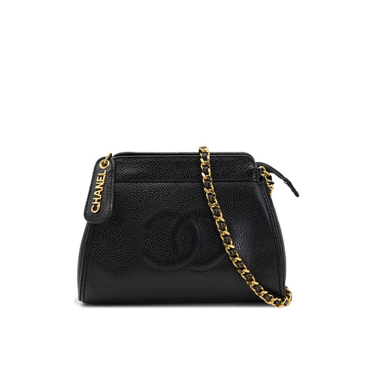 CHANEL VINTAGE COCOMARK CHAIN SHOULDER BAG BLACK CAVIAR SKIN 90302181
