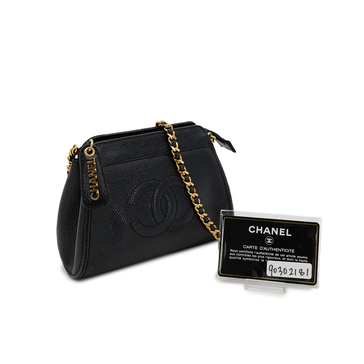 CHANEL VINTAGE COCOMARK CHAIN SHOULDER BAG BLACK CAVIAR SKIN 90302181