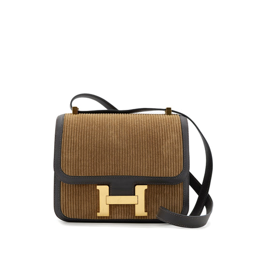 HERMES CONSTANCE 23 TABAC CAMEL EBENE CORDUROY SWIFT SHOULDER BAG D GHW 90302183