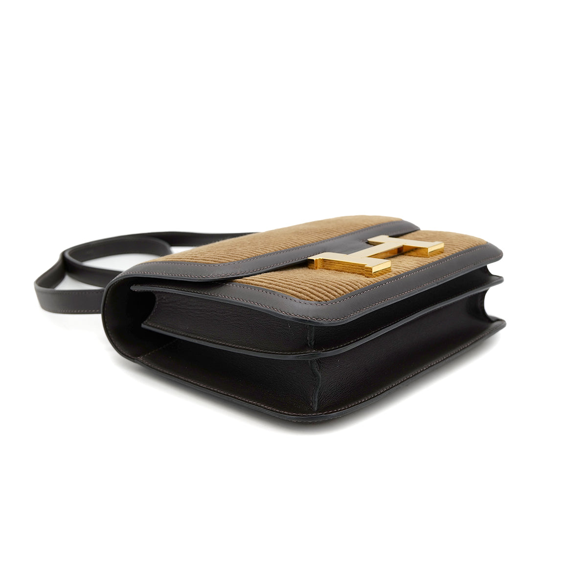 HERMES CONSTANCE 23 TABAC CAMEL EBENE CORDUROY SWIFT SHOULDER BAG D GHW 90302183