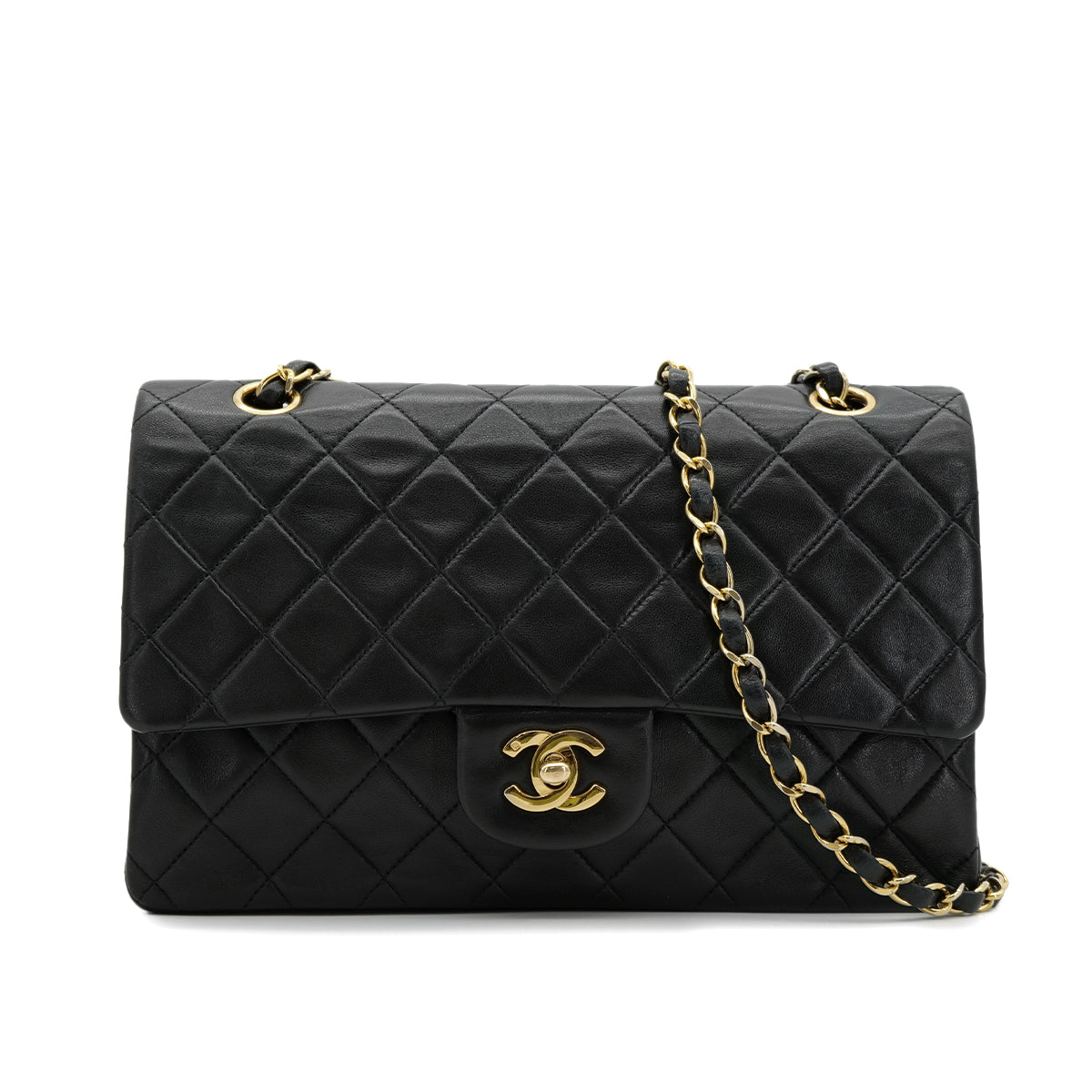 CHANEL VINTAGE CLASSIC FLAP MEDIUM CHAIN SHOULDER BAG BLACK LAMB SKIN 90302186