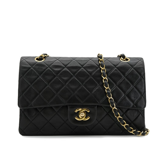 CHANEL VINTAGE CLASSIC FLAP MEDIUM CHAIN SHOULDER BAG BLACK LAMB SKIN 90302186
