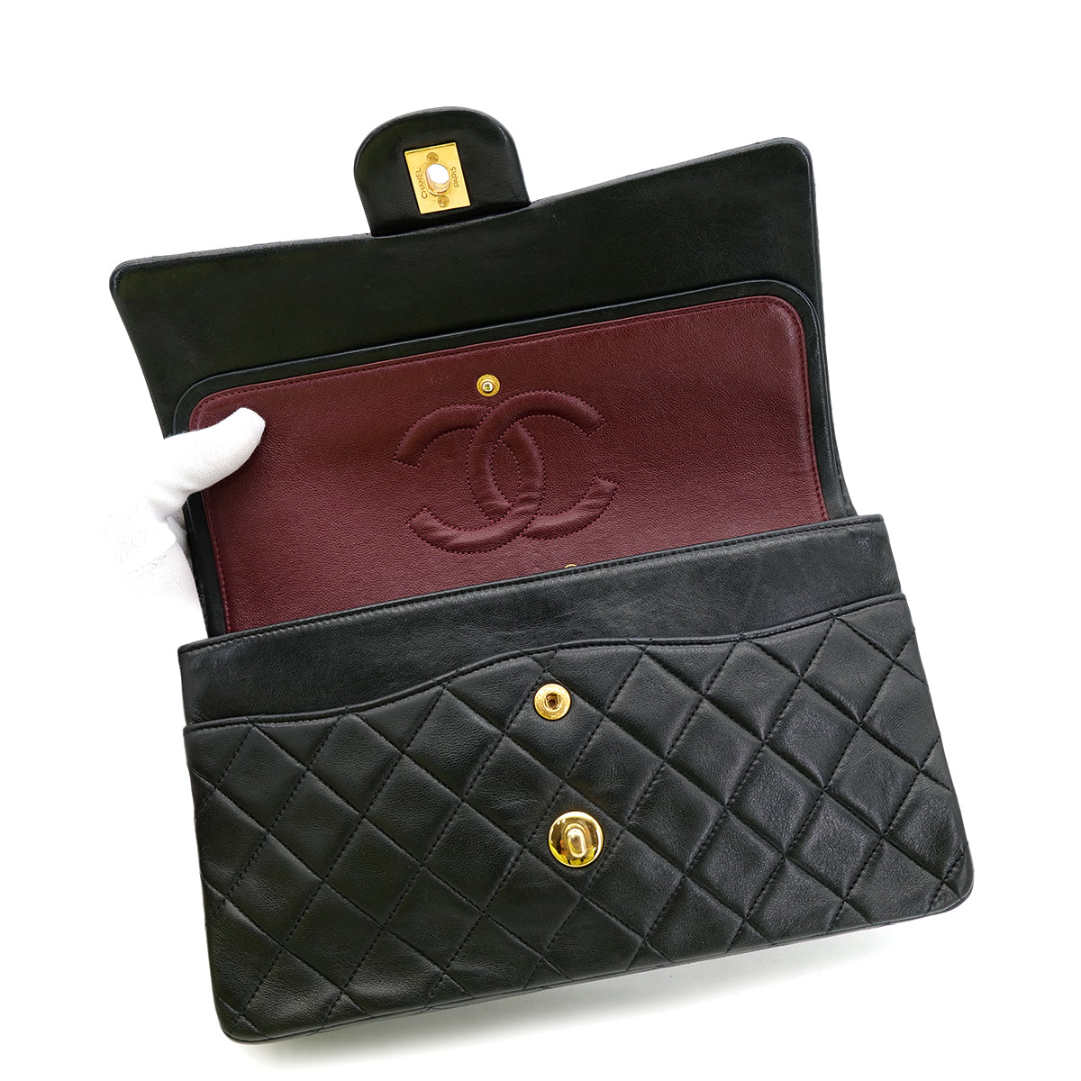 CHANEL VINTAGE CLASSIC FLAP MEDIUM CHAIN SHOULDER BAG BLACK LAMB SKIN 90302186