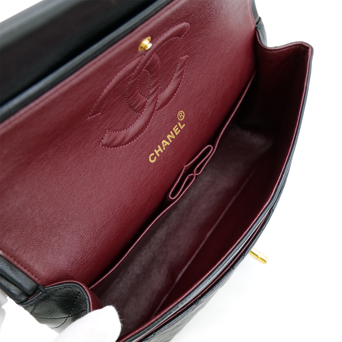 CHANEL VINTAGE CLASSIC FLAP MEDIUM CHAIN SHOULDER BAG BLACK LAMB SKIN 90302186