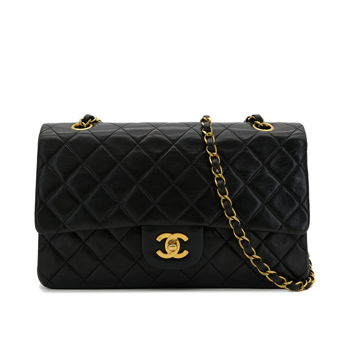 CHANEL VINTAGE CLASSIC FLAP MEDIUM CHAIN SHOULDER BAG BLACK LAMB SKIN 90302190