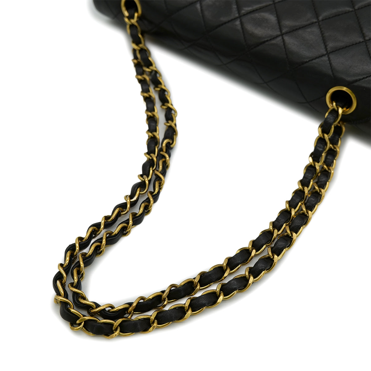 CHANEL VINTAGE CLASSIC FLAP MEDIUM CHAIN SHOULDER BAG BLACK LAMB SKIN 90302190