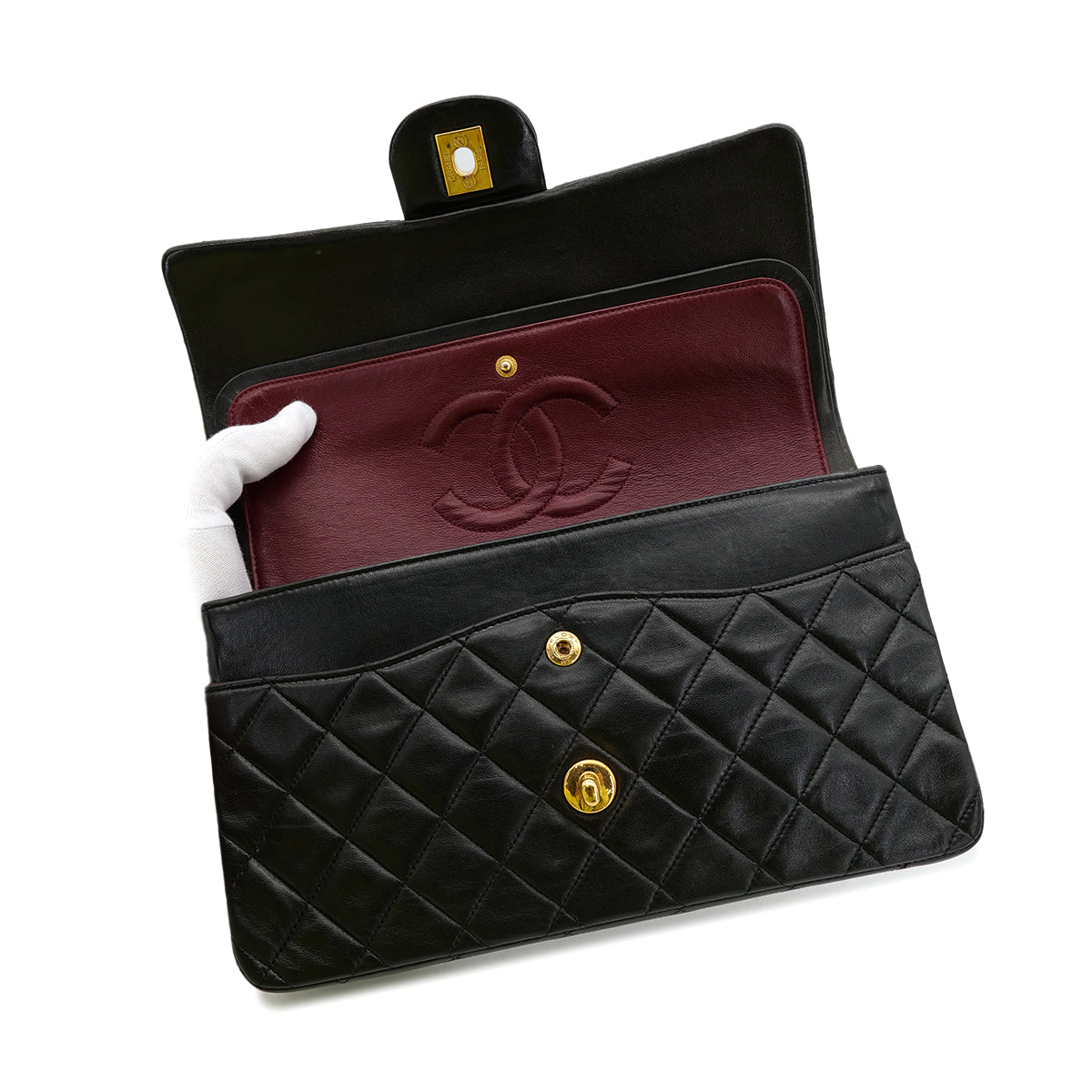 CHANEL VINTAGE CLASSIC FLAP MEDIUM CHAIN SHOULDER BAG BLACK LAMB SKIN 90302190