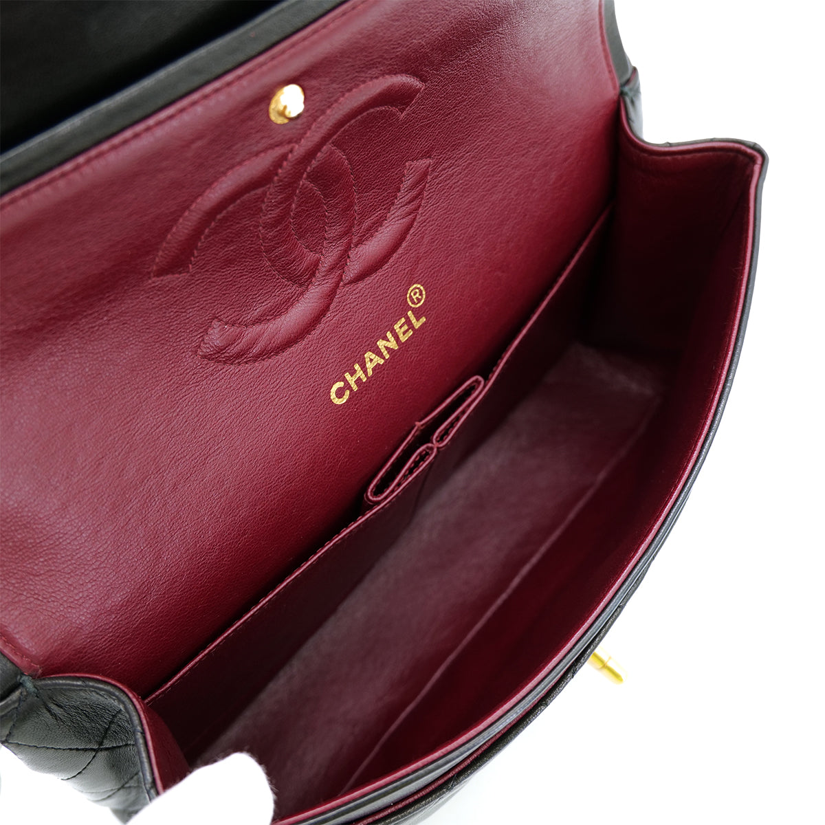 CHANEL VINTAGE CLASSIC FLAP MEDIUM CHAIN SHOULDER BAG BLACK LAMB SKIN 90302190