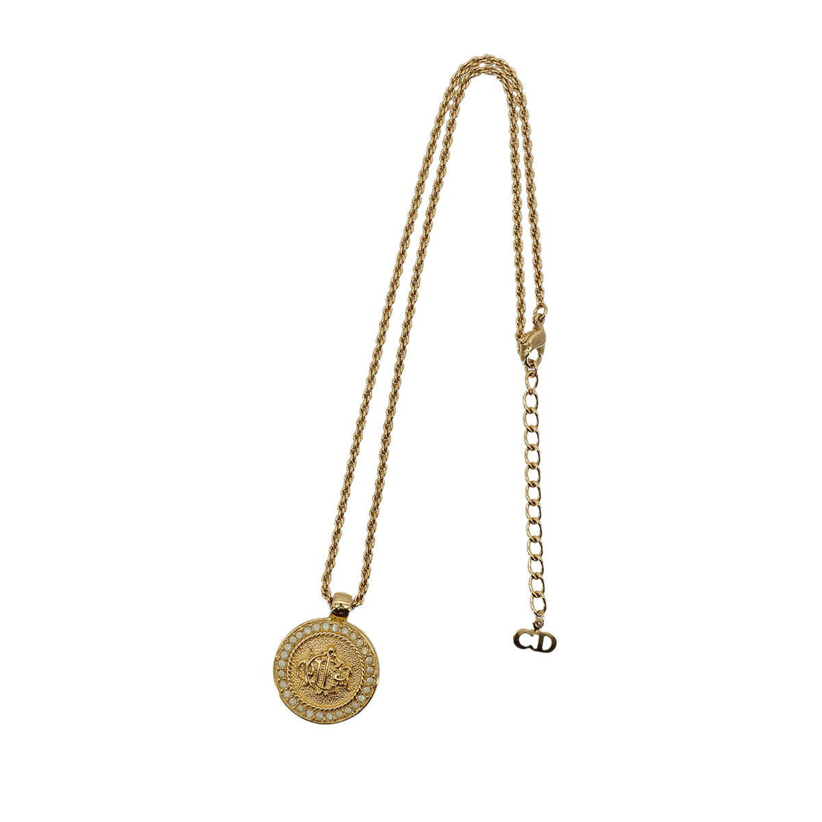 CHRISTIAN DIOR NECKLACE LOGO RHINESTONE GOLD ACCESSORY 90302192