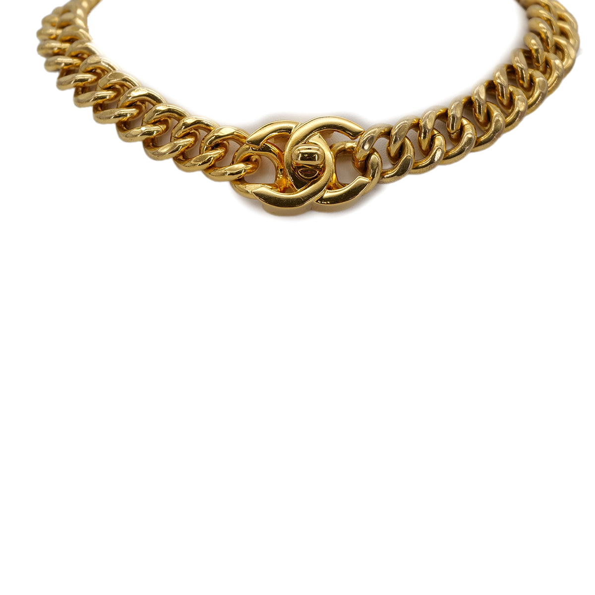 CHANEL VINTAGE NECKLACE CHOKER TURN LOCK GOLD ACCESSORY 96P 90302193