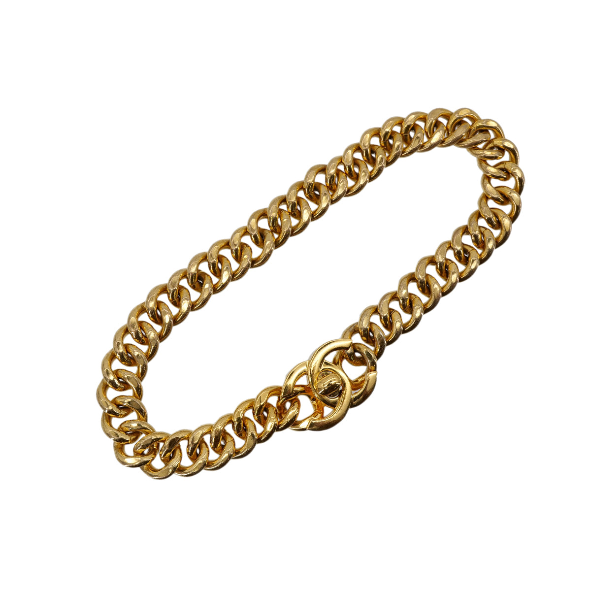 CHANEL VINTAGE NECKLACE CHOKER TURN LOCK GOLD ACCESSORY 96P 90302193