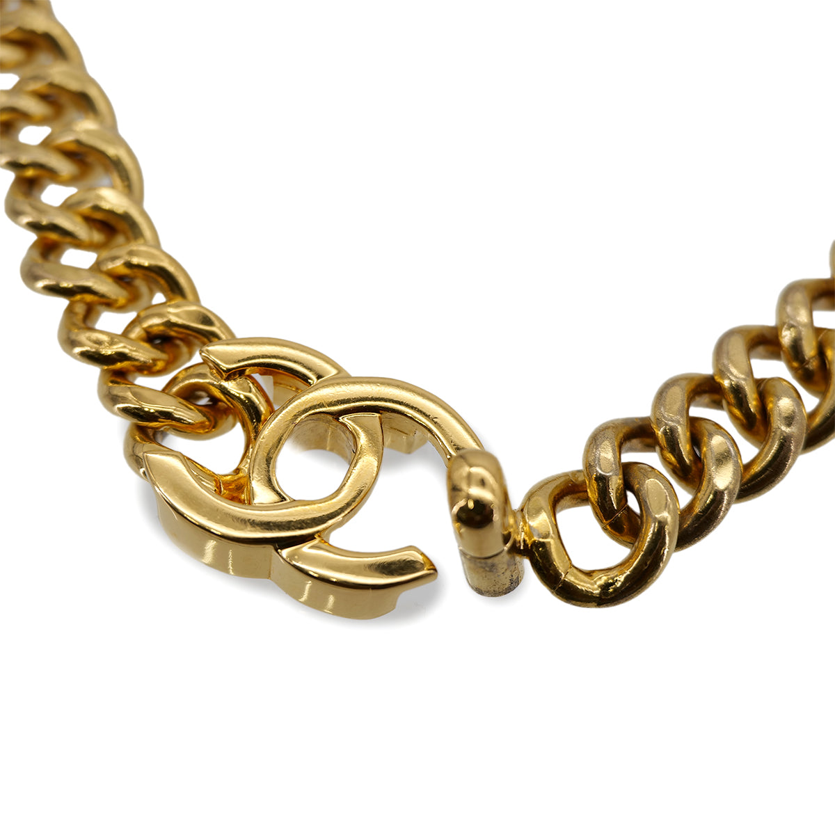 CHANEL VINTAGE NECKLACE CHOKER TURN LOCK GOLD ACCESSORY 96P 90302193