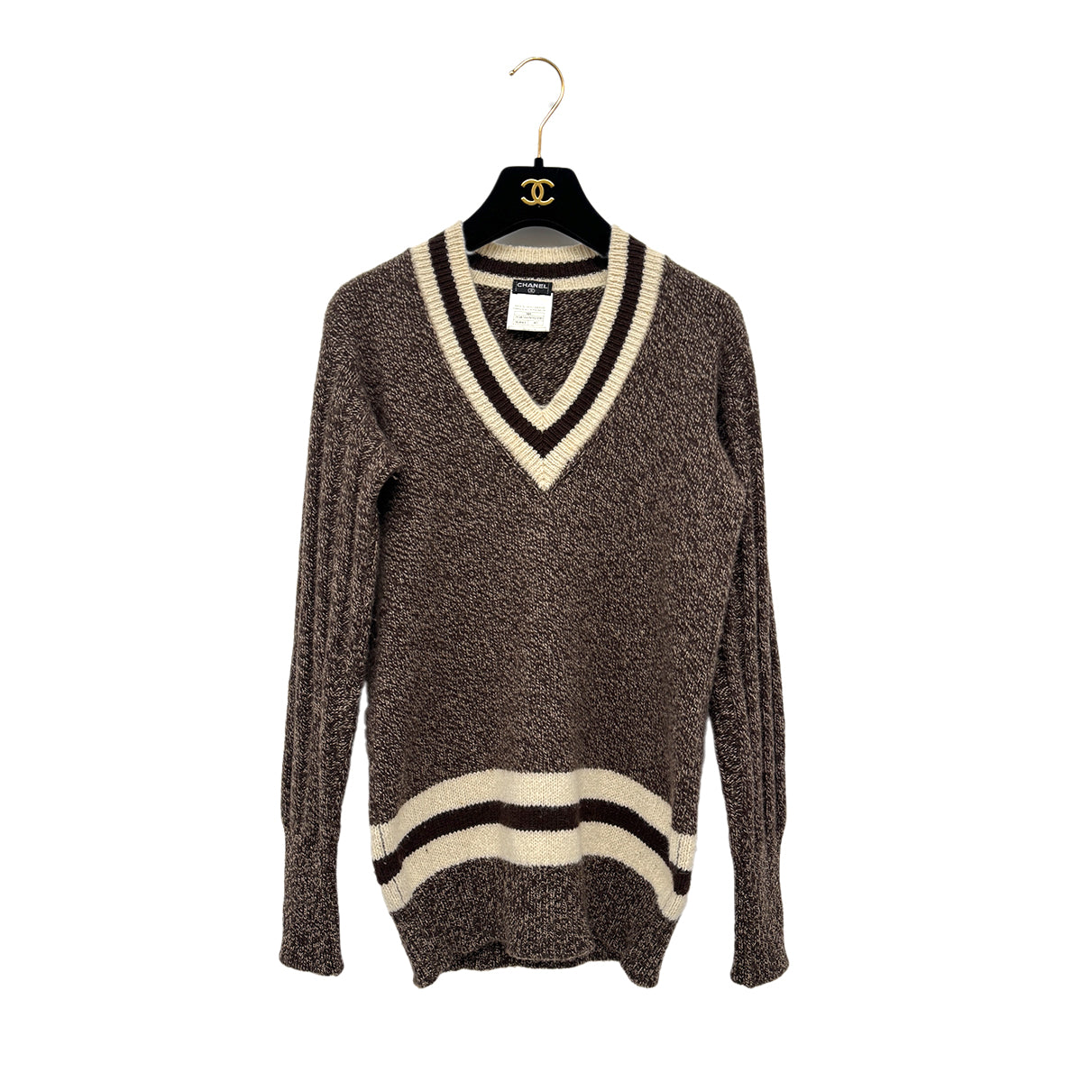 CHANEL VINTAGE COCOMARK KNIT TOPS BROWN CACHEMIRE 40 96A RTW 90302195