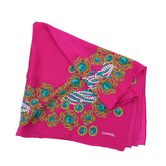 CHANEL VINTAGE SCARF GRIPOA PATTERN PINK SILK 90302196