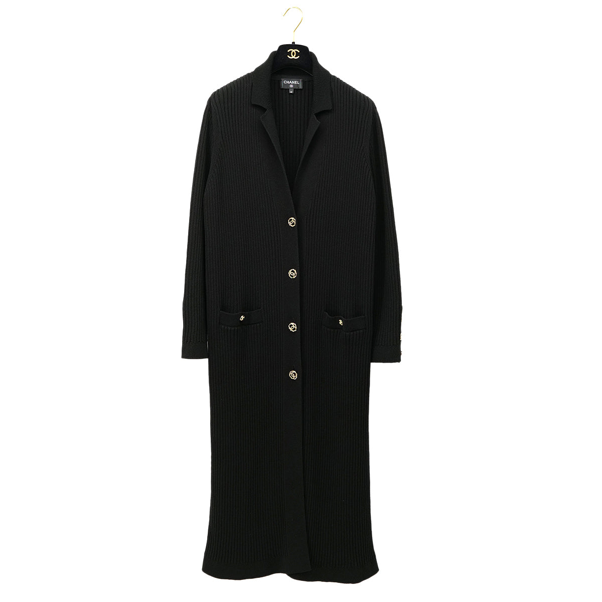 CHANEL COCO BUTTON LONG KNIT COAT BLACK COTTON 48 P63 RTW 90302398
