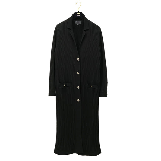 CHANEL COCO BUTTON LONG KNIT COAT BLACK COTTON 48 P63 RTW 90302398