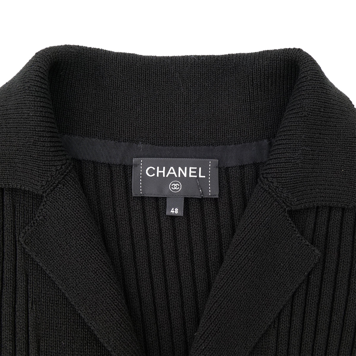 CHANEL COCO BUTTON LONG KNIT COAT BLACK COTTON 48 P63 RTW 90302398