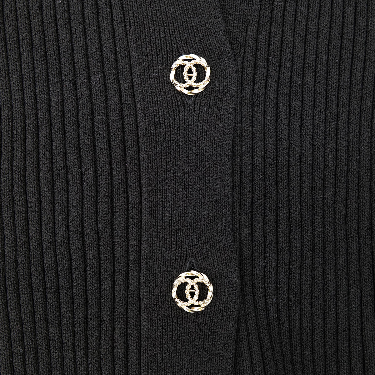 CHANEL COCO BUTTON LONG KNIT COAT BLACK COTTON 48 P63 RTW 90302398
