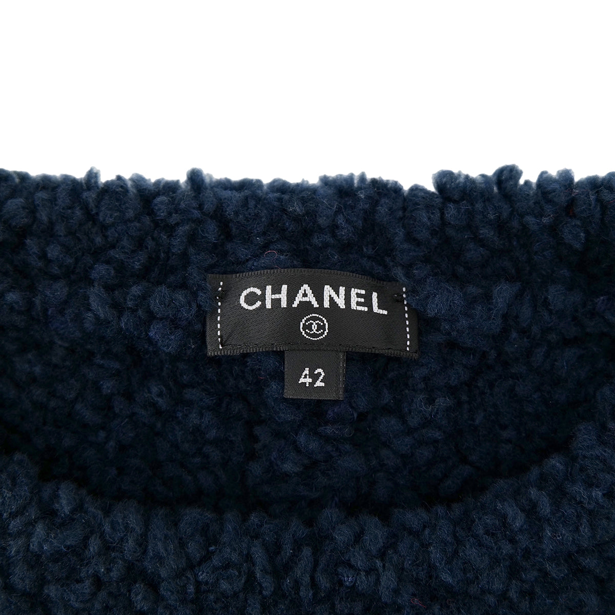 CHANEL COCOMARK TEDDY KNIT TOPS NAVY WOOL 42 P62 RTW 90302399