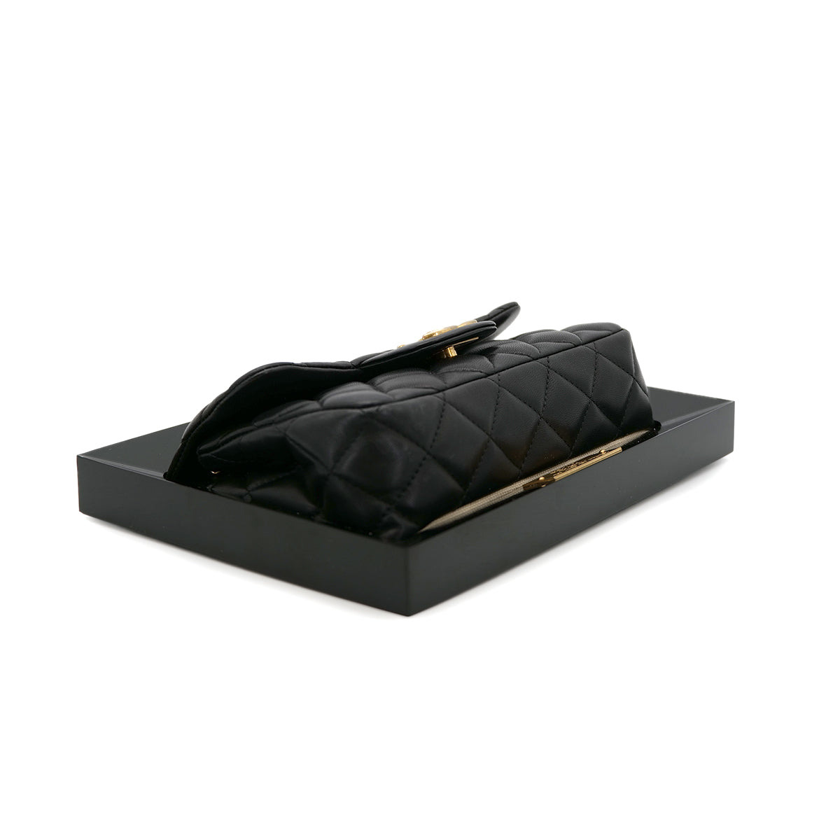 CHANEL 2014 COLLECTION PRIVEE FRAMED MINI MATELLASSE CHAIN SHOULDER BAG BLACK LAMB SKIN PLASTIC 90302568