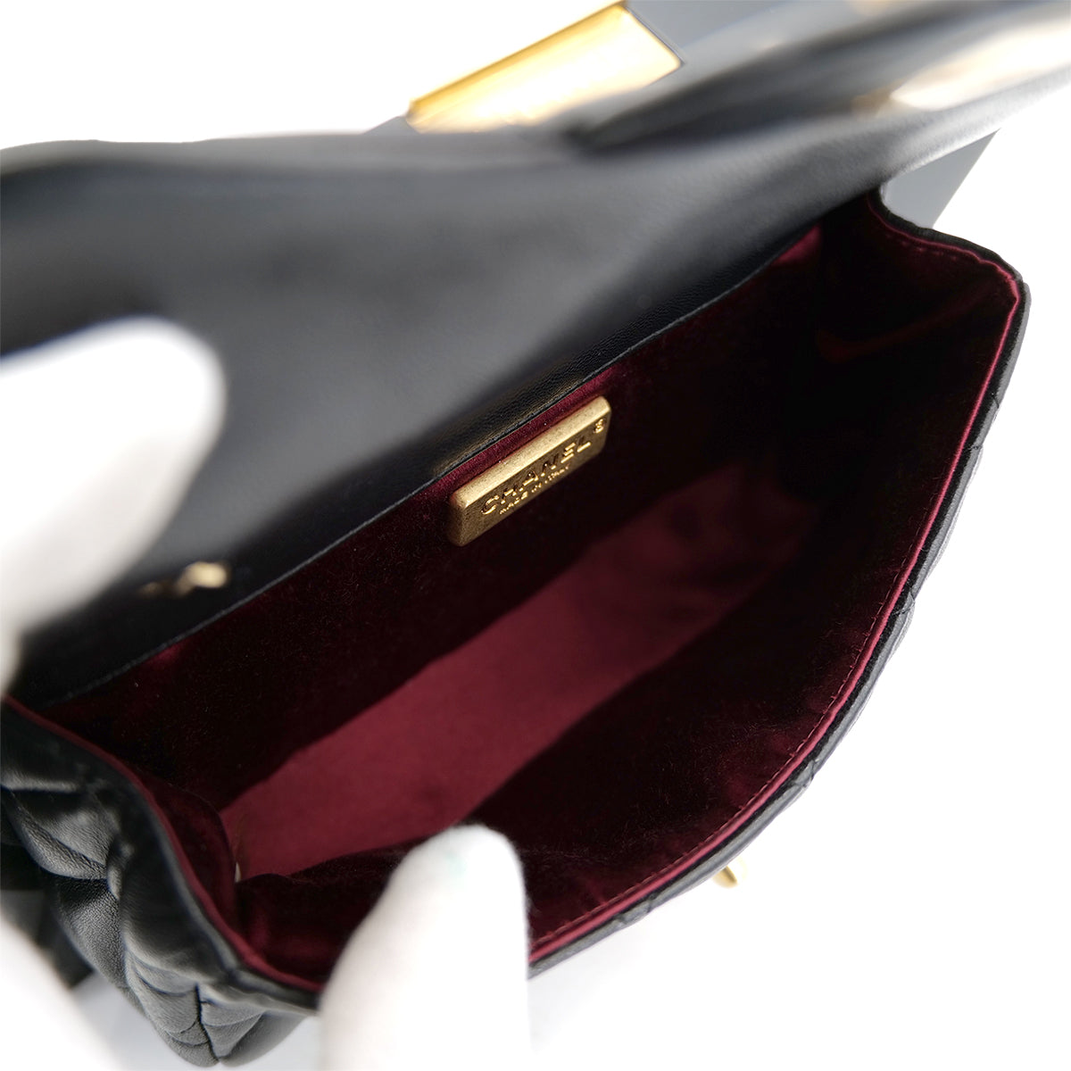 CHANEL 2014 COLLECTION PRIVEE FRAMED MINI MATELLASSE CHAIN SHOULDER BAG BLACK LAMB SKIN PLASTIC 90302568